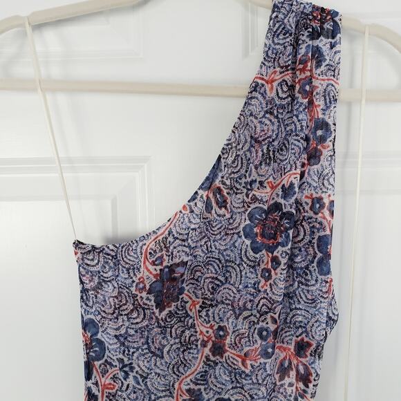 MISA LA Dress Size Large One-Shoulder Cut-Out Sheer Aries Blue/Red/White - Picture 7 of 13